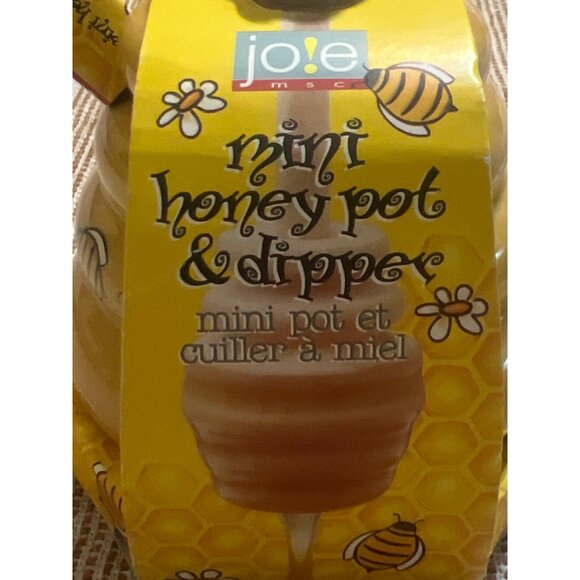 Joie Mini Honey Pot & Dipper Set Ceramic Honeycomb Design Bee-Themed Dipper New - Picture 2 of 4